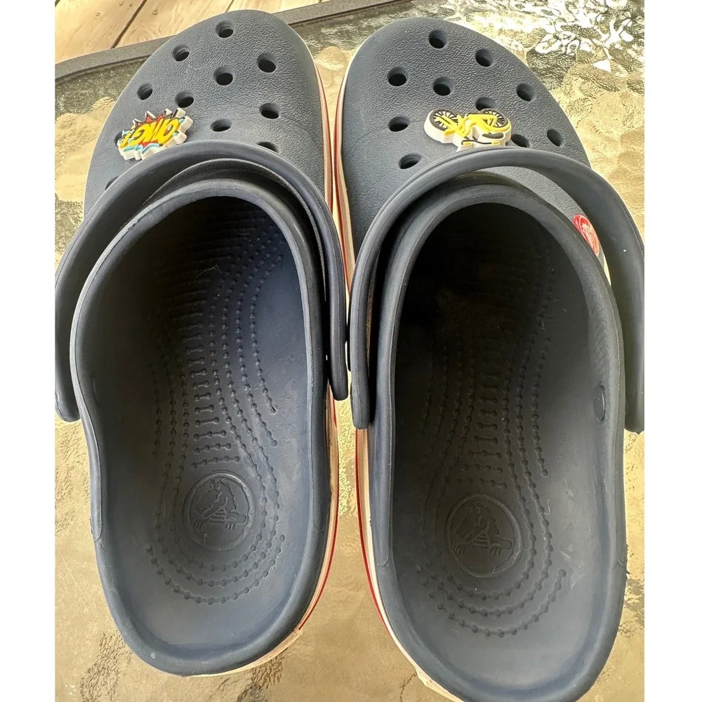 Crocs Crocband Navy‎ Blue Red White Clog Mens 5 Womens 7 Jibbitz